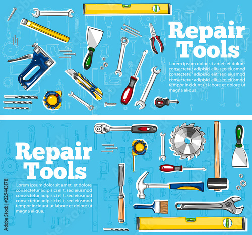 Repair tools flyers in hand drawn style