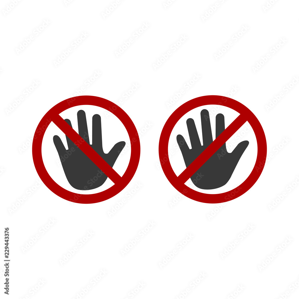 Forbidden sign stop palm hand icon. No entry prohibition. Do not touch. Silhouette symbol. space. Vector isolated illustration Forbidden sign stop palm hand icon. No entry prohibition. Do not touch. Silhouette symbol. space. Vector isolated illustration