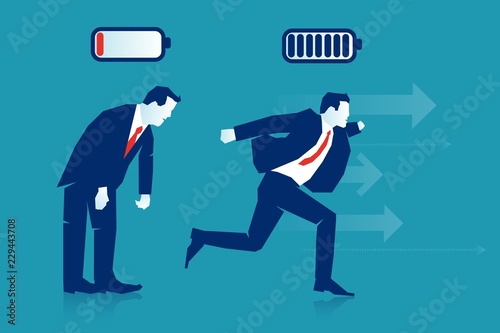 full of energy battery icon and  low energy battery man