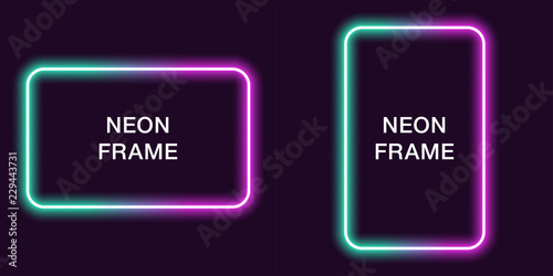 Neon frame in rectangular shape. Vector template