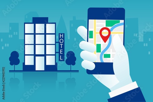 Design concept of hotel search and booking online.