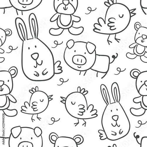 Seamless pattern with cute farm animals