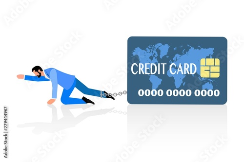 Vector of man chained to credit card