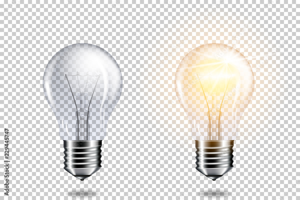 Transparent realistic light bulb, isolated.
