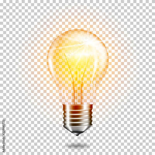 Transparent realistic light bulb, isolated.