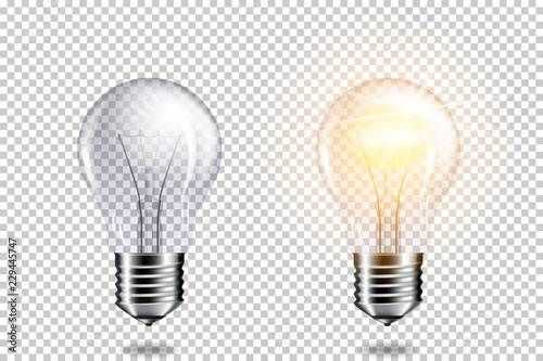 Transparent realistic light bulb, isolated. photo