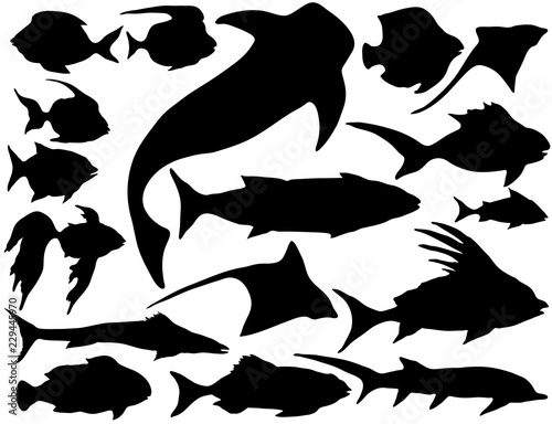 Vector set of sea underwater fish Silhouettes