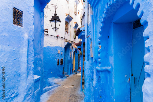 Beautiful blue street of the blue medina of Chefchaouen, Morocco in Africa © pszabo