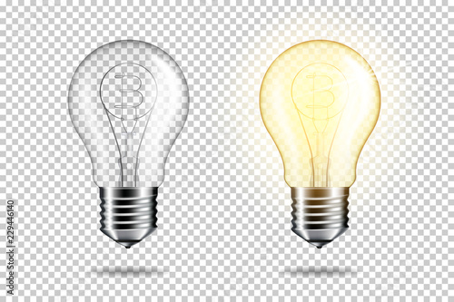 Set of light bulbs with bitcoin isolated 