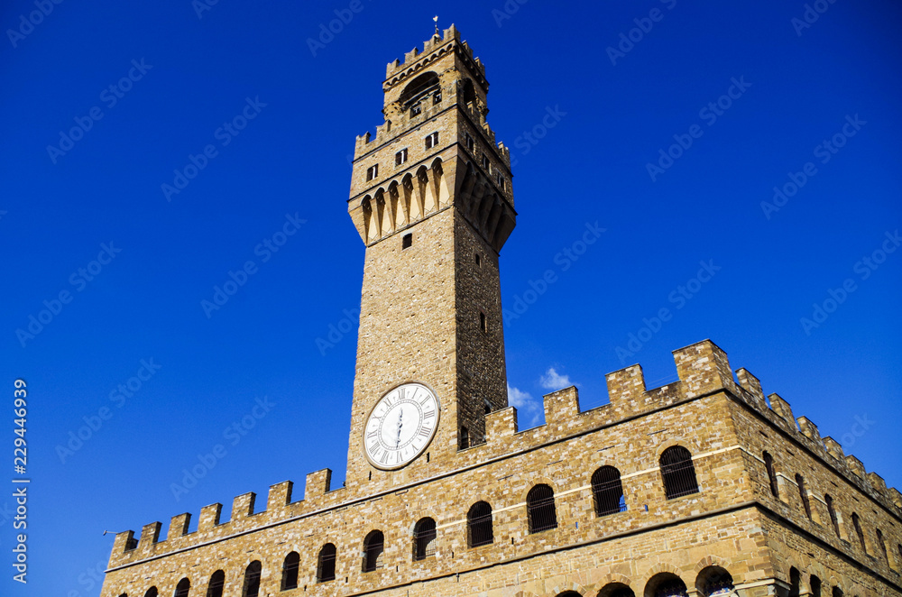 Florence or Firenze, view of the Clock Tower on The Old Palace, Palazzo Vecchio