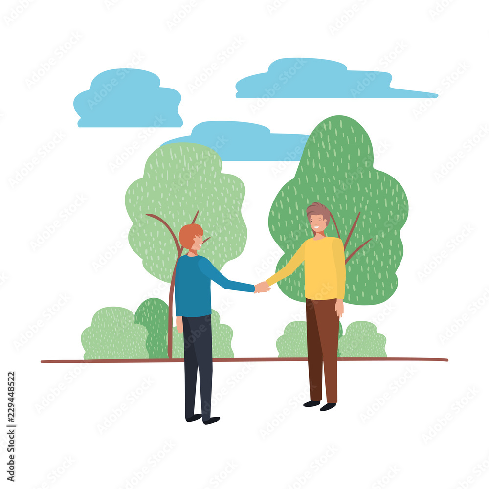 Young men with holding hands and landscape Young men with holding hands and landscape