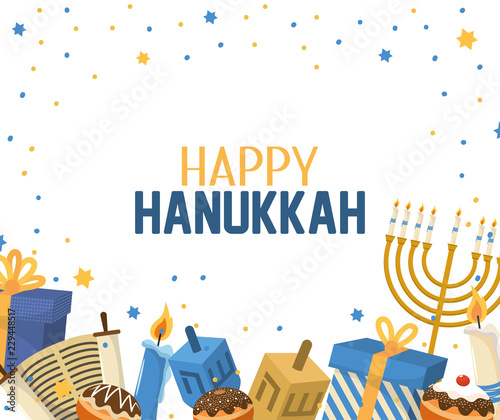 hanukkah celebration with presents and candles decoration photo