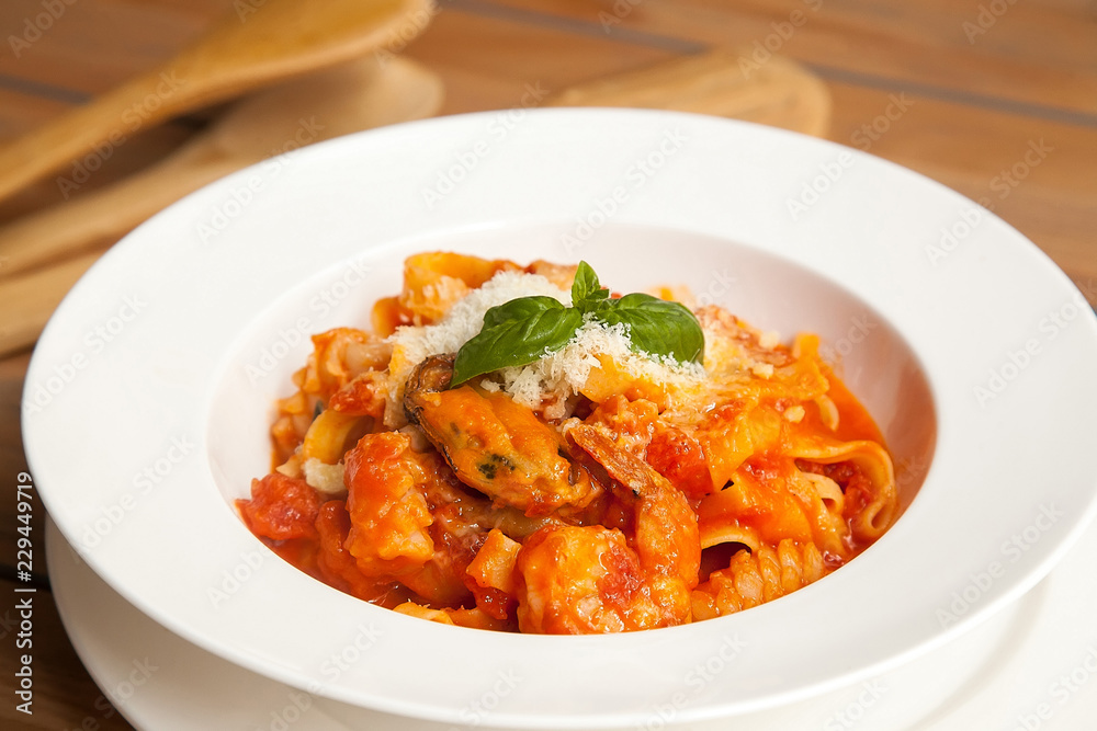 Pasta with seafood in tomato sauce Pasta with seafood in tomato sauce