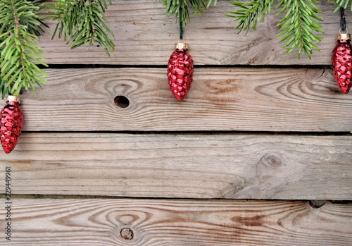  Christmas and decoration concept-close-up of Christmas decorations on a wooden background.