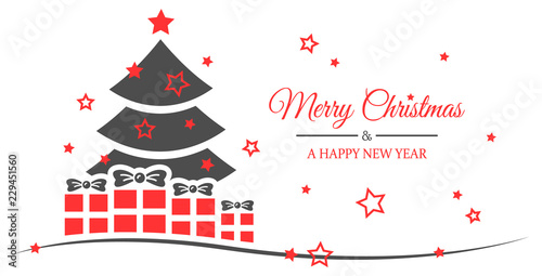 Frohe Weihnachten und ein gutes neues Jahr Weihnachtsbaum Linien Vektor