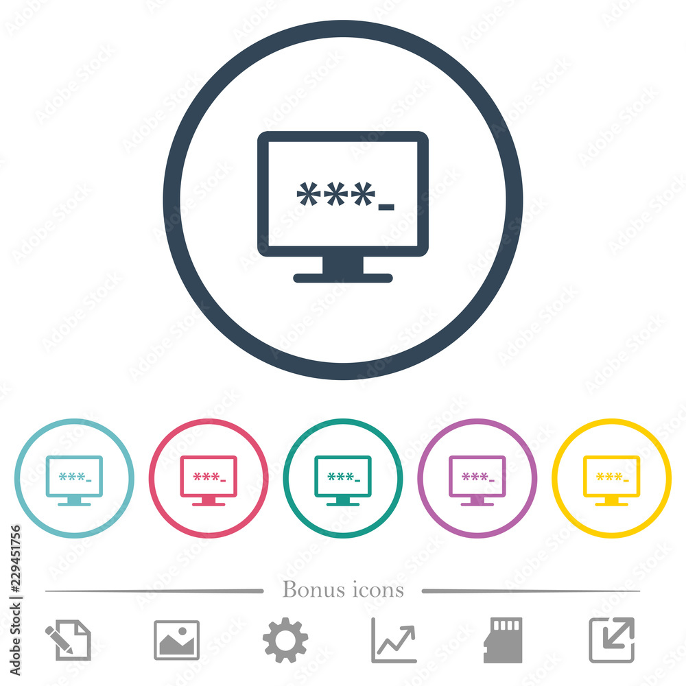 Entering to application flat color icons in round outlines