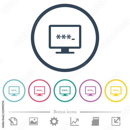 Entering to application flat color icons in round outlines