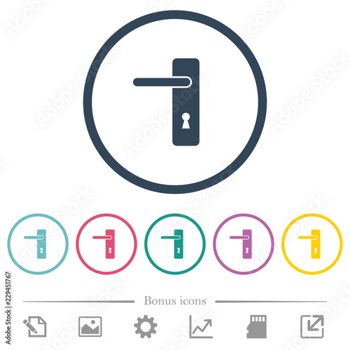 Left handed simple door handle flat color icons in round outlines