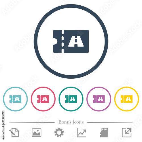 Toll discount coupon flat color icons in round outlines