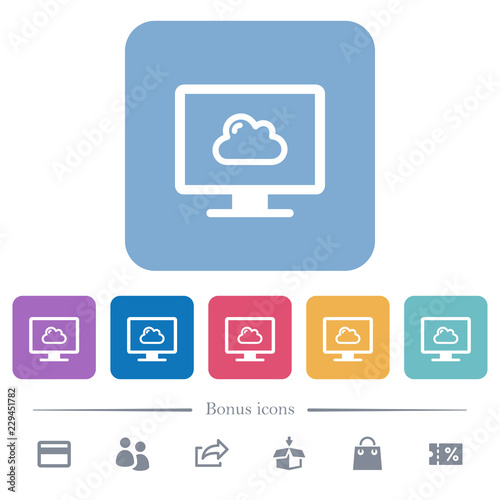 Cloud computing flat icons on color rounded square backgrounds