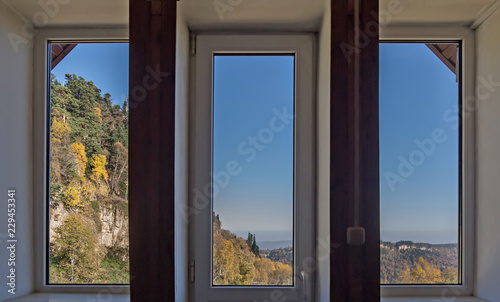 view from the window of the rescue base on the ridge Azish-Tau, Caucasus, Adygea