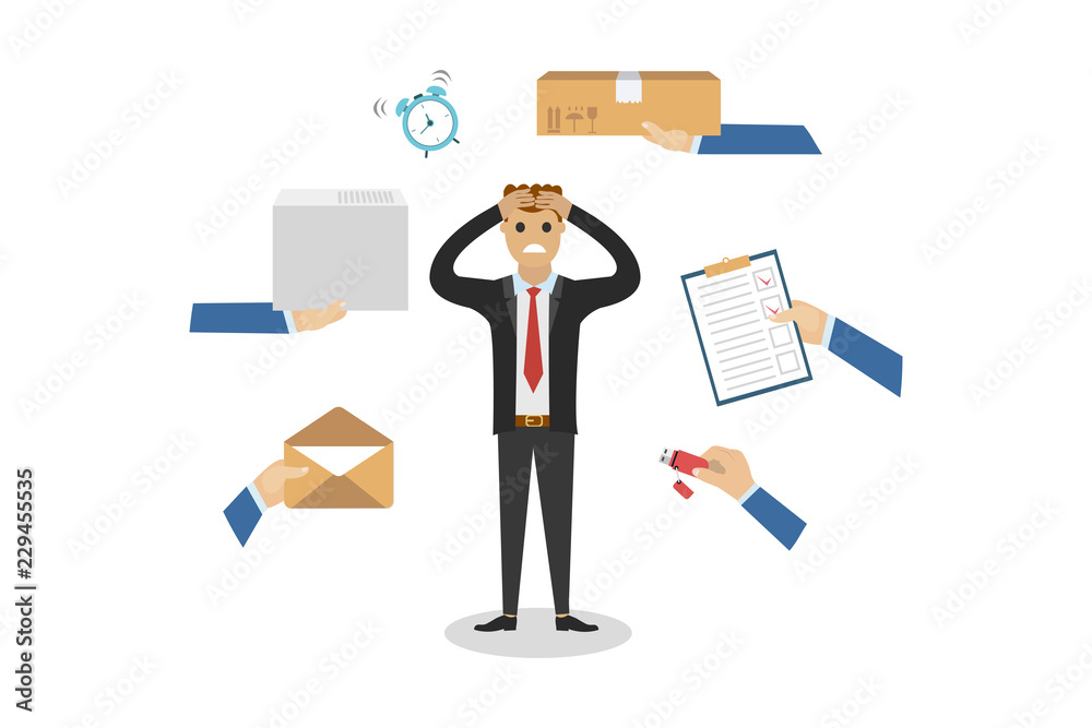 Busy man holding head Busy man holding head