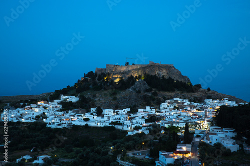 Nighttime in town, Lindos, Greece