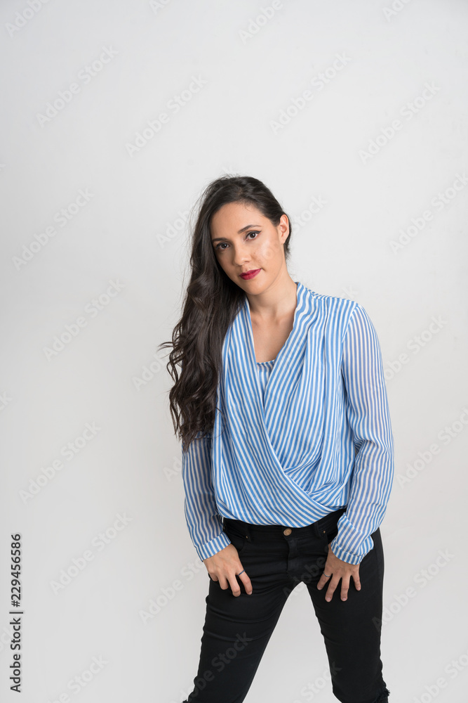 Pretty woman posing in isolated white background Pretty woman posing in isolated white background