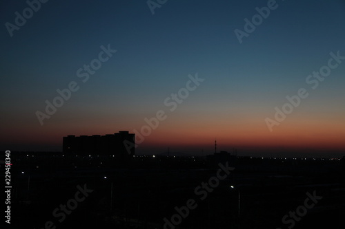 sunset in city