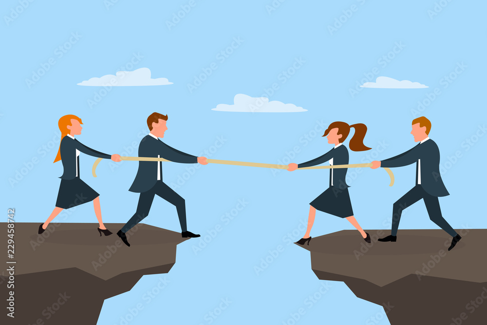 Fototapeta premium People in suits pulling rope