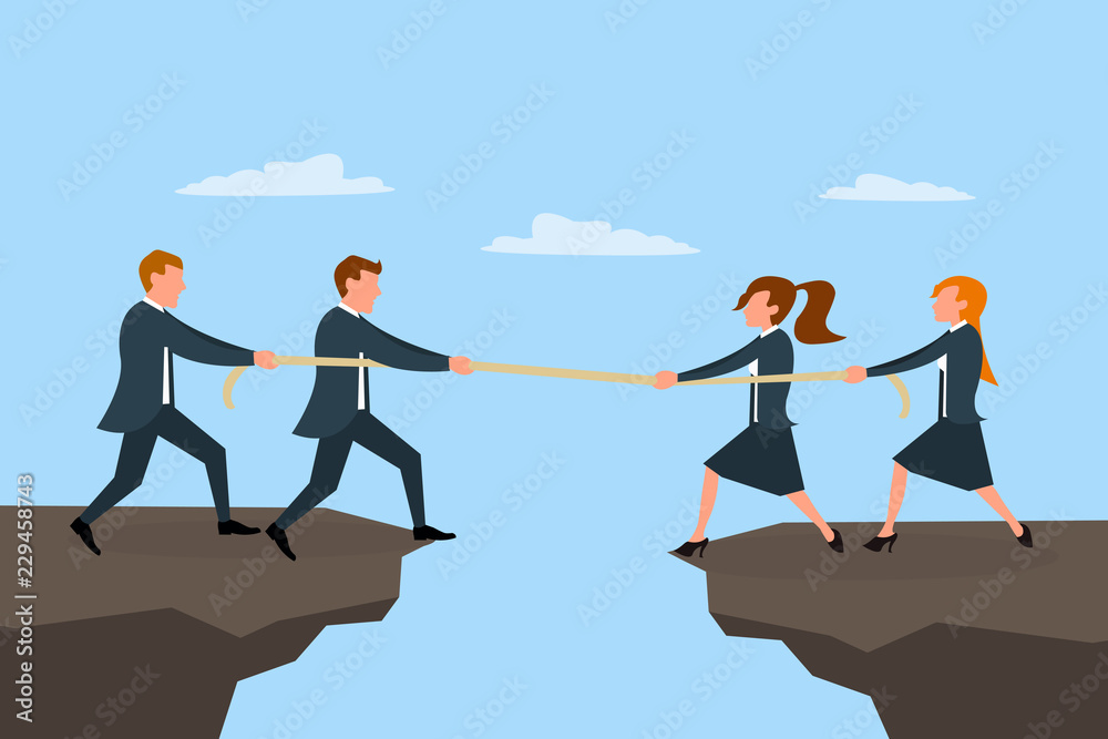 Fototapeta premium Business men and women pulling rope