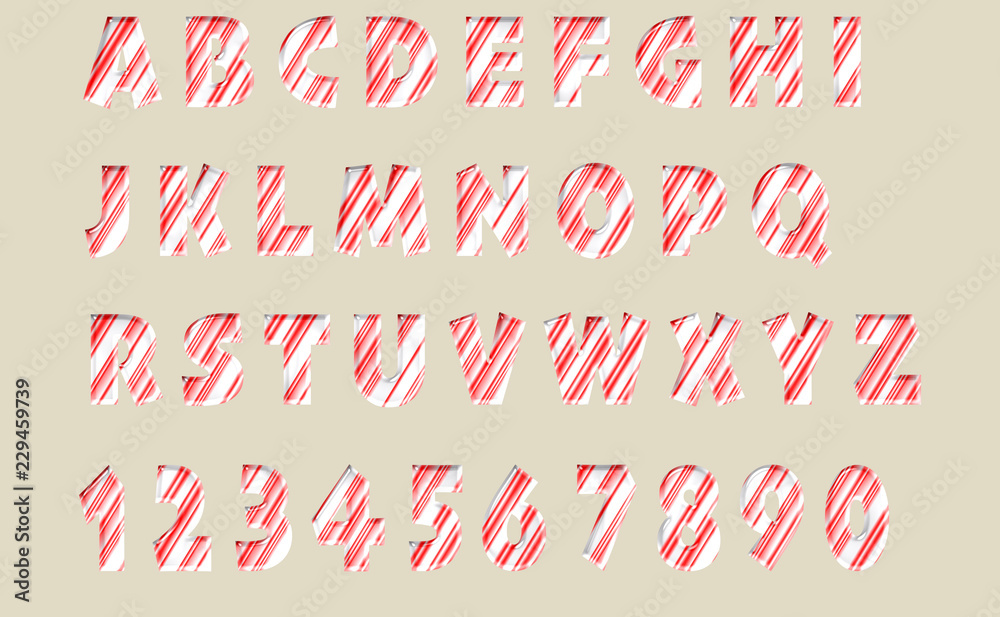 CANDY CANE STYLE ALPHABET AND NUMBER. (clipping path included)