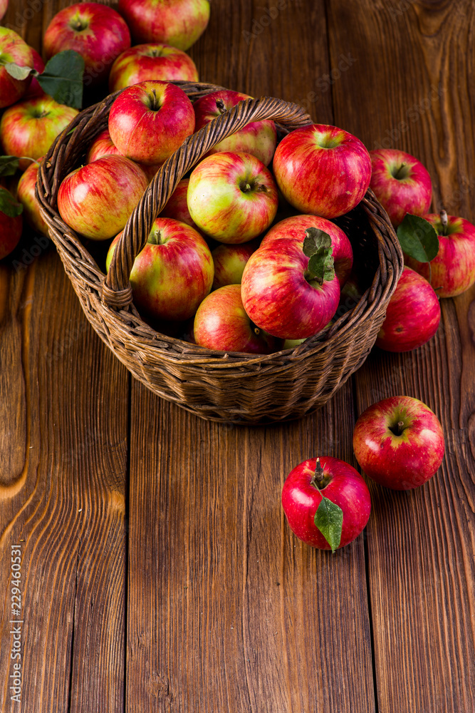 apples in the basket from the top view on the table apples in the basket from the top view on the table