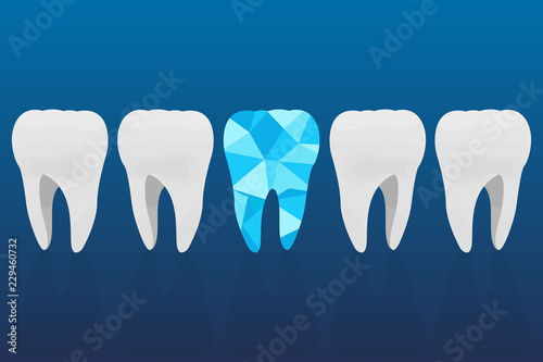 Diamond tooth on blue background