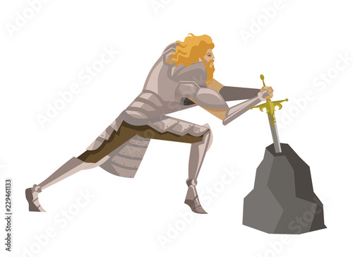 king arthur medieval knight with excalibur sword