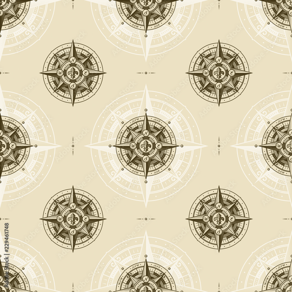 Wind Rose Pattern Seamless vintage nautical wind rose pattern. Vector illustration in ...