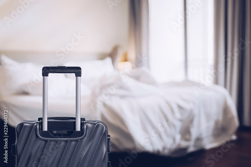 Suitcase or Luggage bag in a modern hotel room prior to checkin or checkout