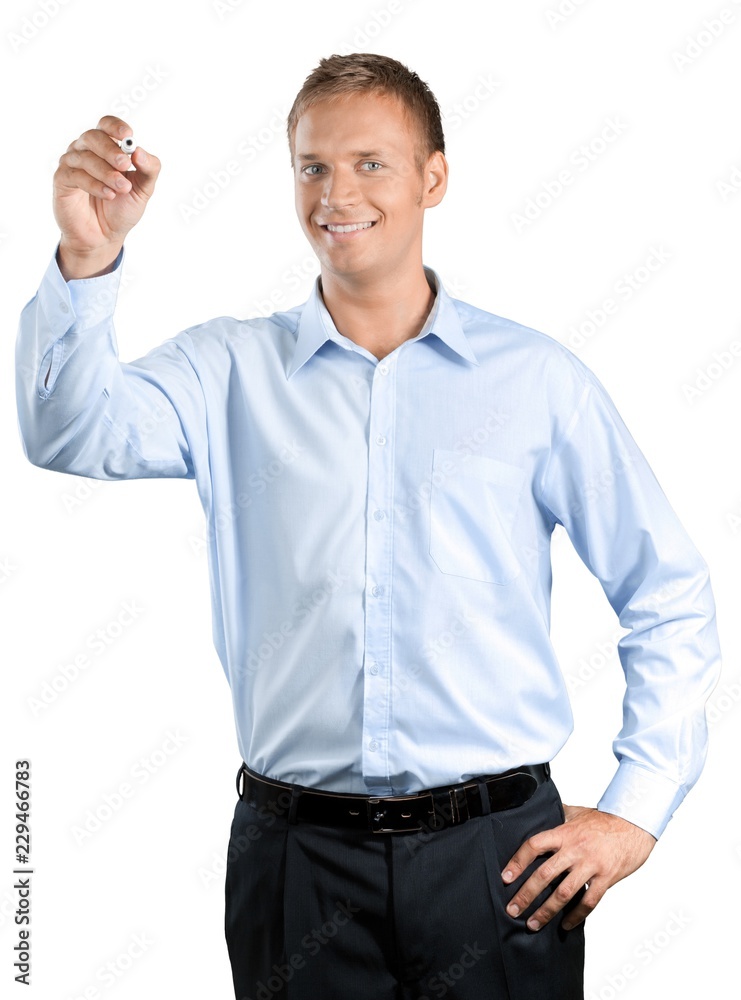 Businessman writing with a dry erase marker Businessman writing with a dry erase marker