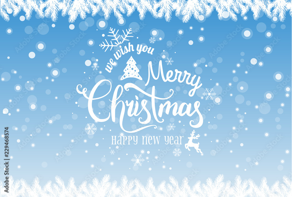 Christmas and New Year typographical on holidays background with snowflakes, light, stars. Vector Illustration. Xmas card Christmas and New Year typographical on holidays background with snowflakes, light, stars. Vector Illustration. Xmas card