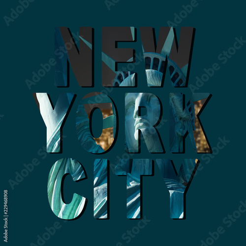 фотографія LETTERS NEW YORK CITY INSERTED WITH IMAGE OF STATUE OF LIBERTY USA (DARK GREEN T