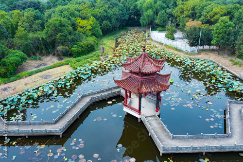 chinese pavilion and bridge over water