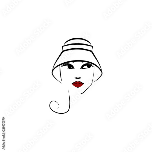 Cloche hat, girl icon. Element of beautiful girl in a hat icon for mobile concept and web apps. Thin lin Cloche hat, girl icon can be used for web and mobile