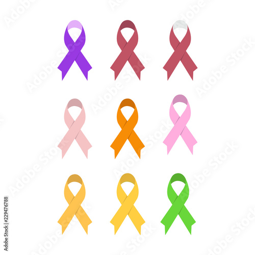 Awareness ribbons symbolizing support of various social causes and research for finding cures for cancers and disease