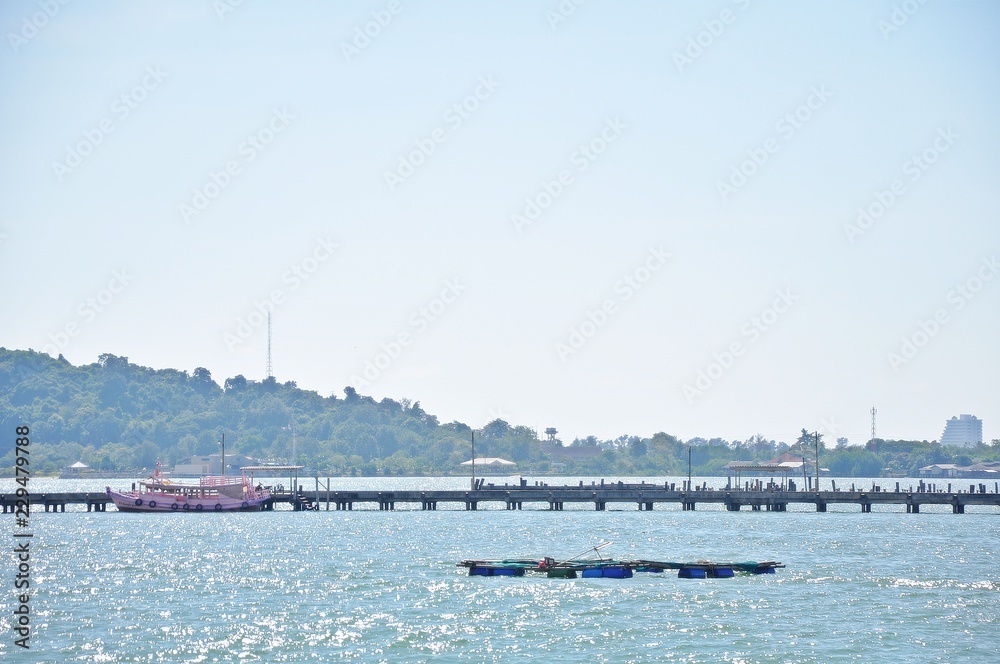 a beautiful view of Fishing harbor and bridge in Samed Island, Rayong, Thailand