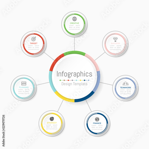 Infographic design elements for your business data with 7 options, parts, steps, timelines or processes. Vector Illustration.