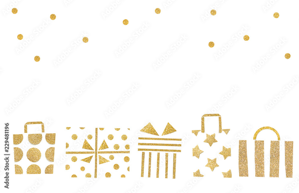 Holiday shopping paper cut on white background - isolated