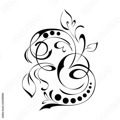 ornament in smooth black lines with leaves and curls on a white background