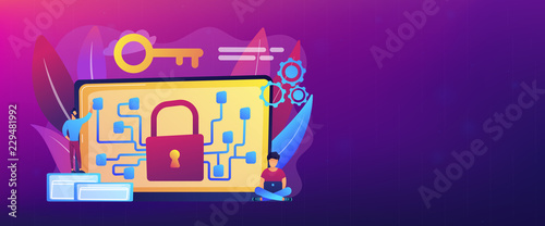 Cryptography and encryption concept banner header.