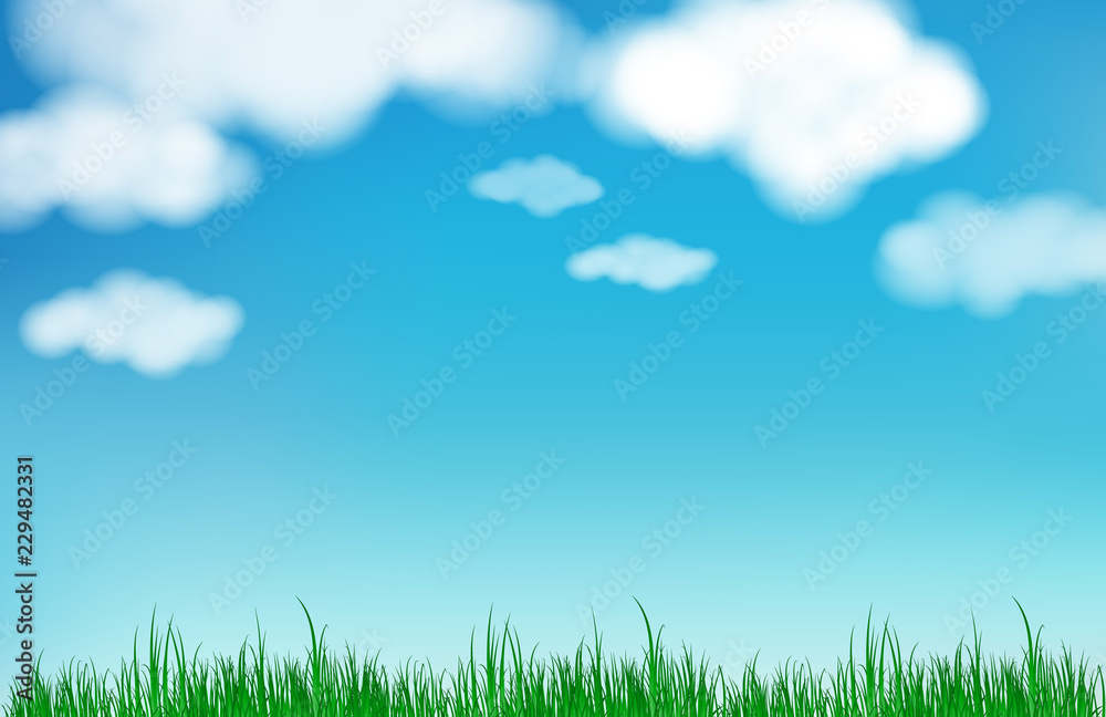 Abstract blue sky blurred gradient background. Nature blurred bokeh background Cloud with grass.