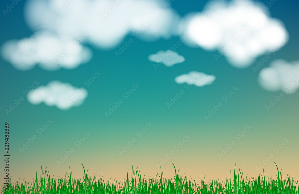 Abstract green sky blurred gradient background. Nature blurred bokeh background Cloud with grass.